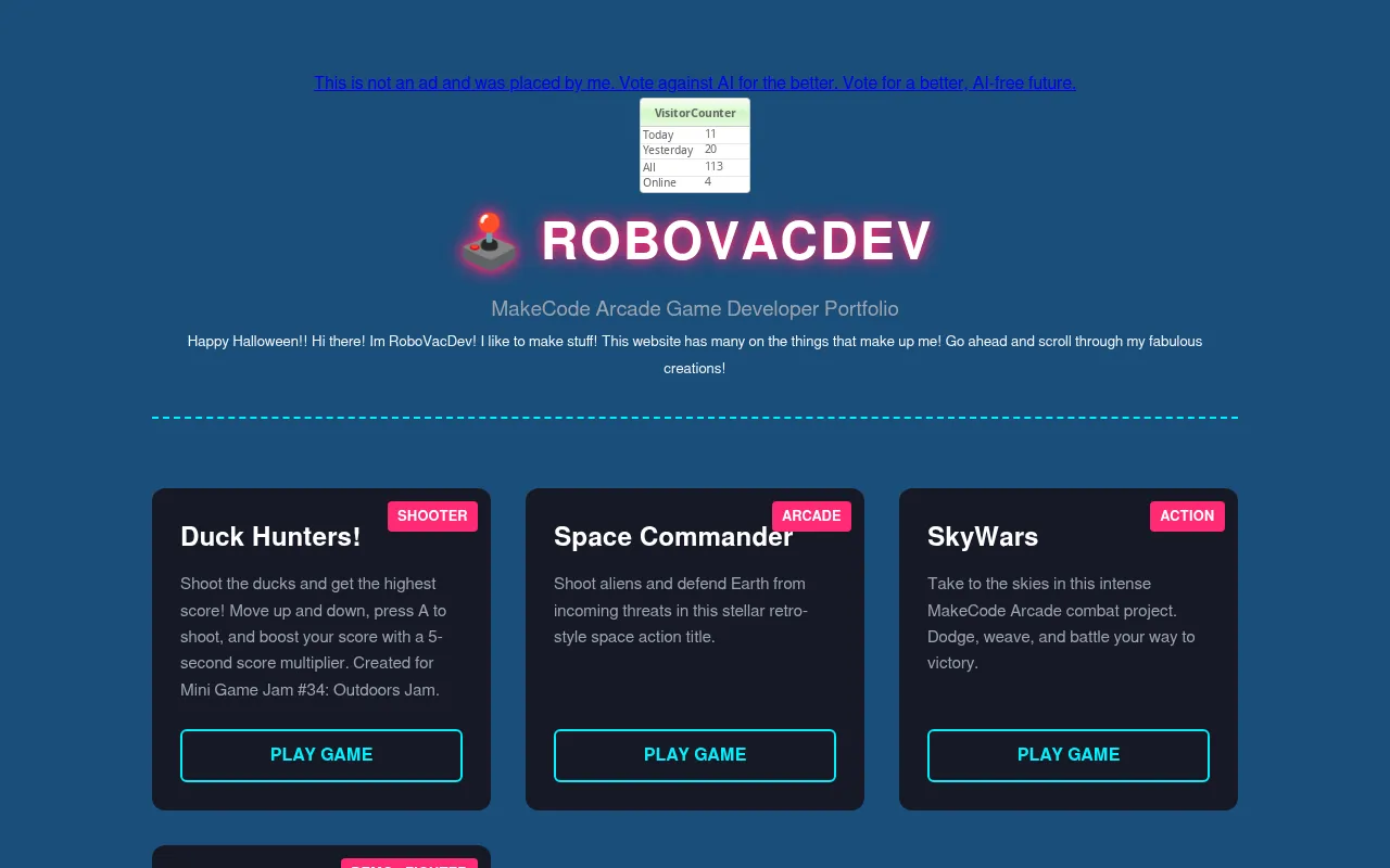 Screenshot of robovacsgames.neocities.org