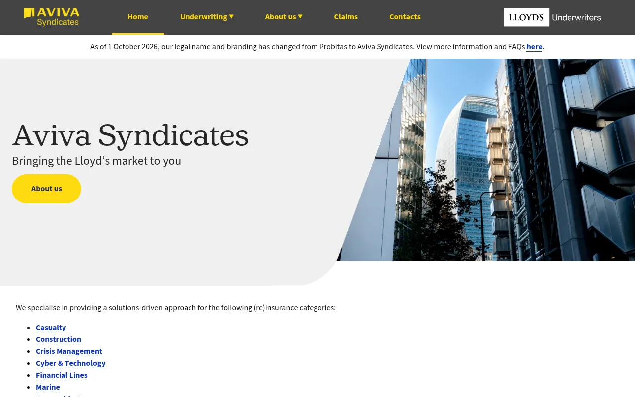 Screenshot of syndicates.aviva.com