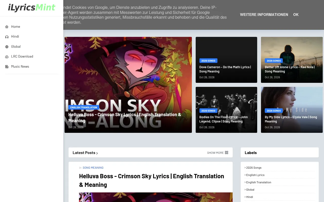 Screenshot of ilyricsminthub.com