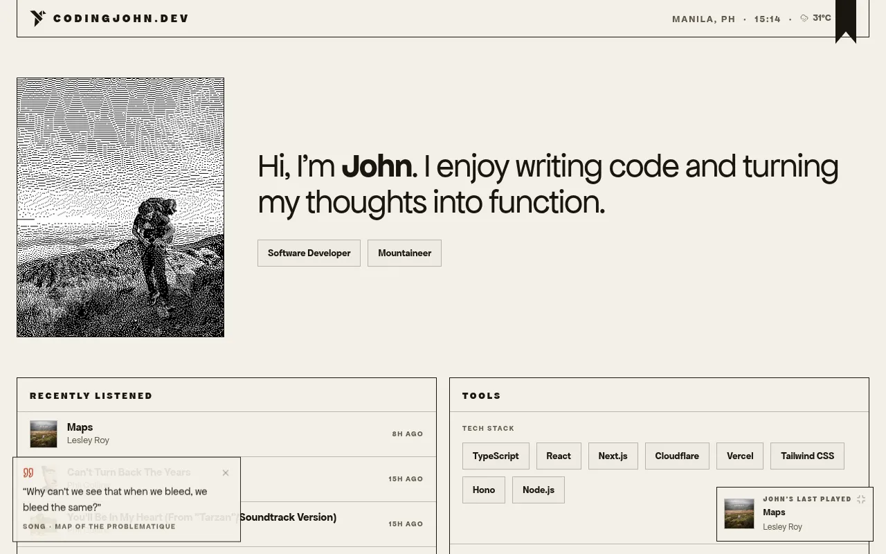 Screenshot of personal-website.john-8b7.workers.dev