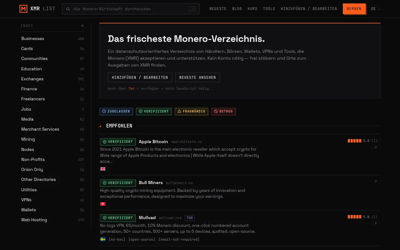 Screenshot of xmrlist.com