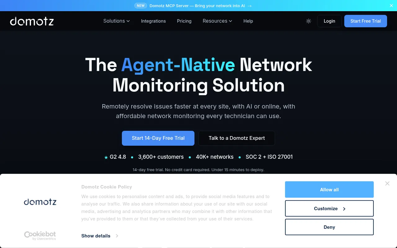 Screenshot of domotz.com