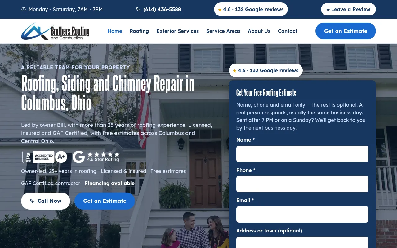 Screenshot of brothersroofingconstruction.com