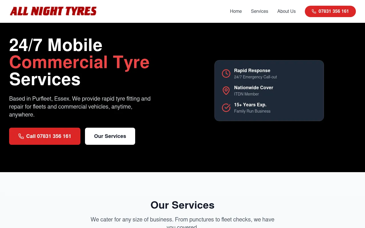 Screenshot of allnighttyres.co.uk