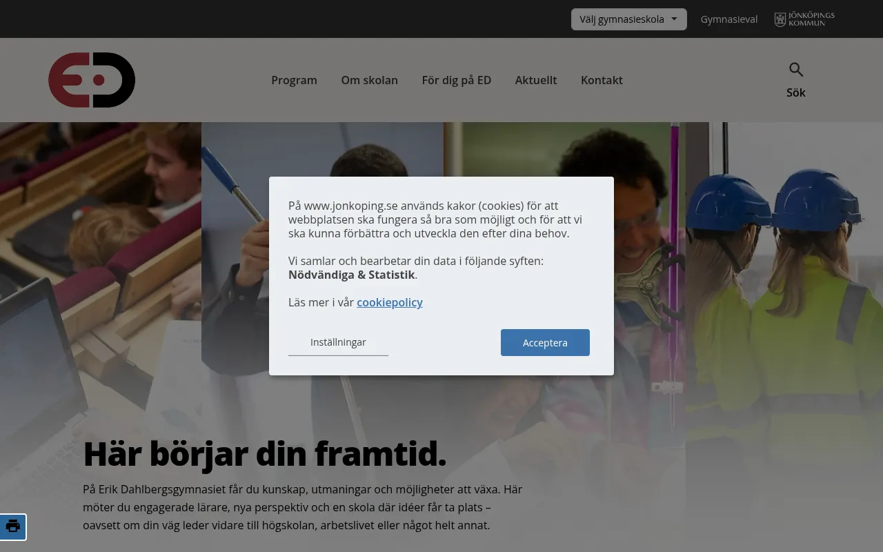 Screenshot of erikdahlbergsgymnasiet.se