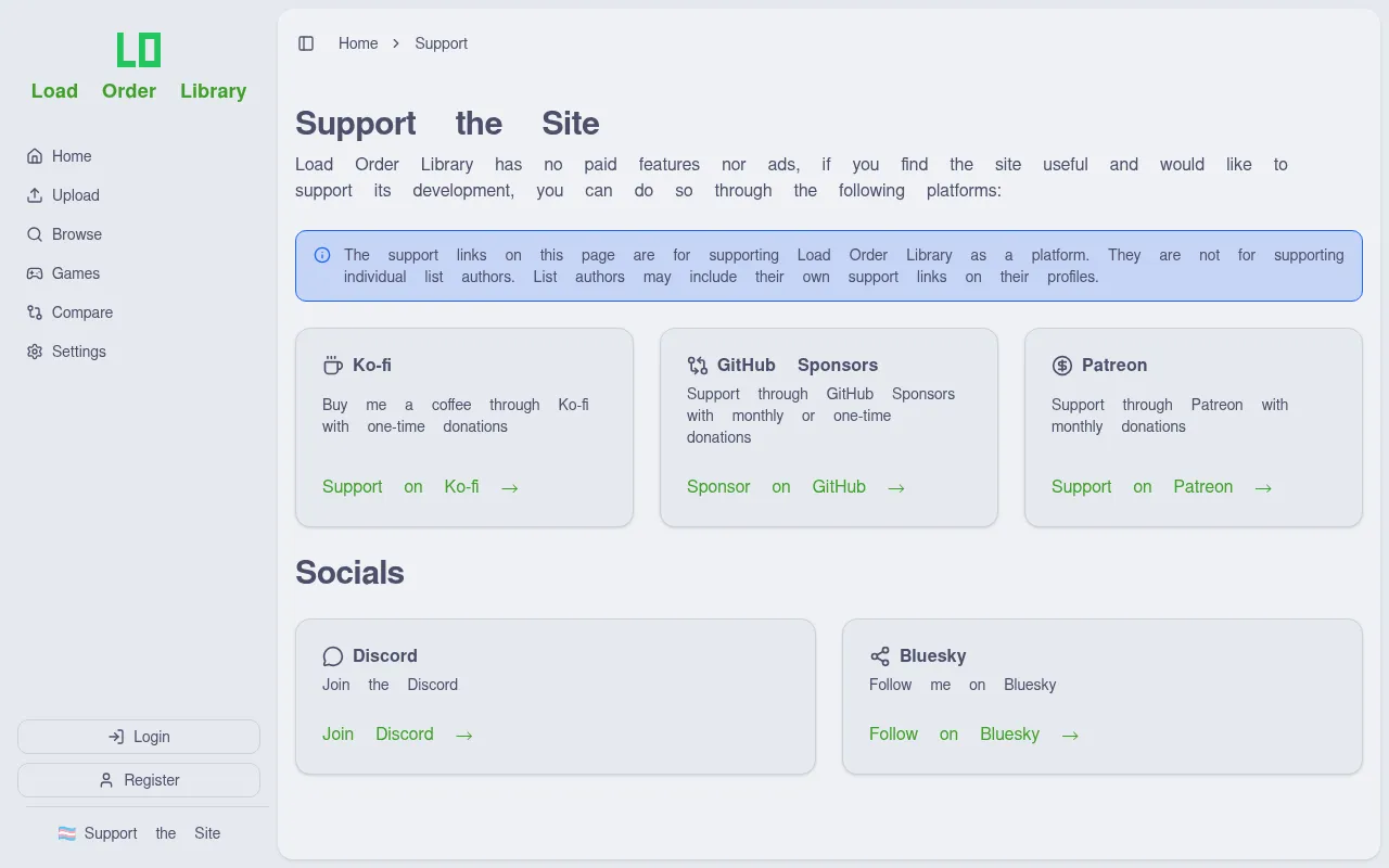 Screenshot of loadorderlibrary.com