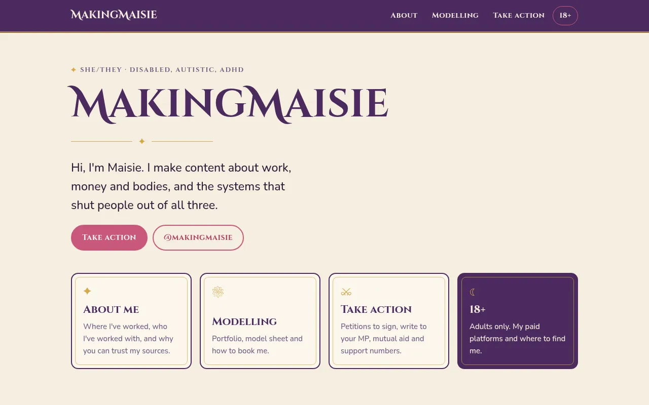 Screenshot of makingmaisie.uk