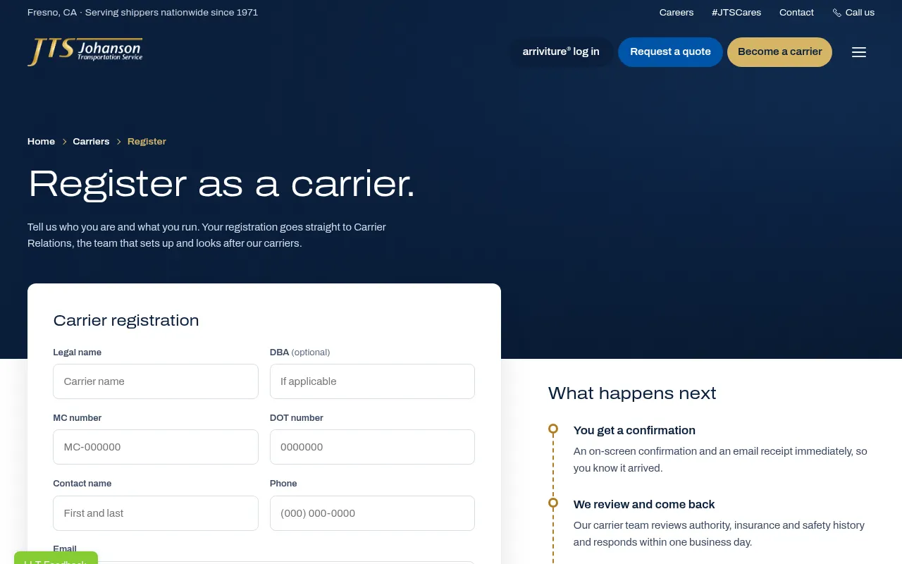 Screenshot of johansontrans.wpenginepowered.com