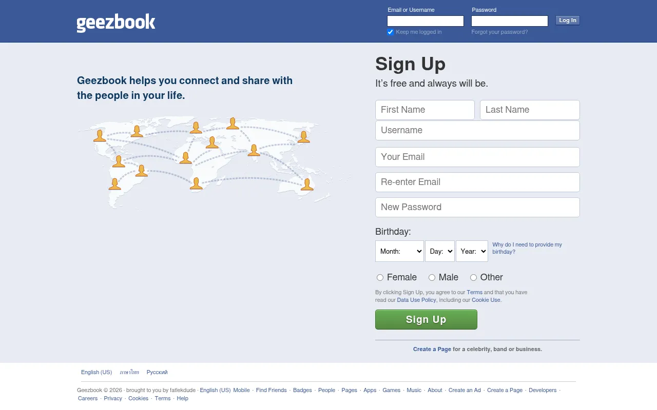 Screenshot of geezbook.com