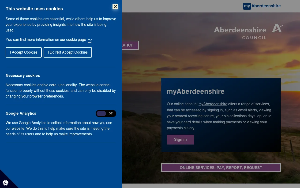 Screenshot of aberdeenshire.gov.uk