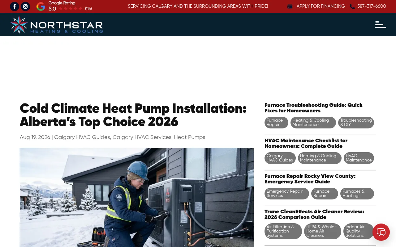 Screenshot of northstarheatingandcooling.ca