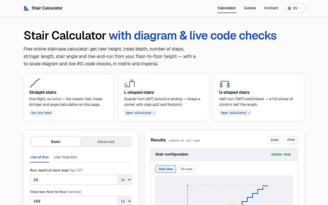 Screenshot of stair-calculator.com