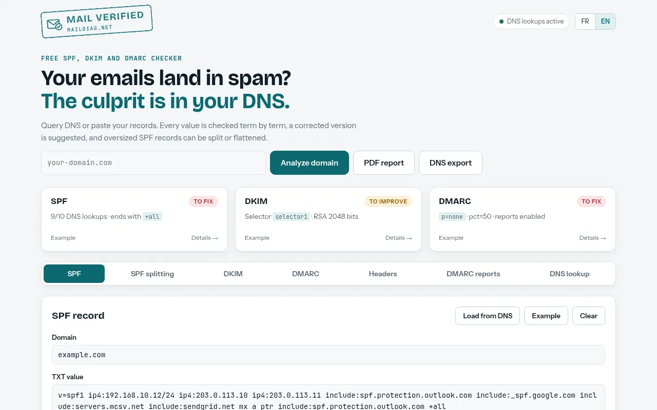 Screenshot of maildiag.net