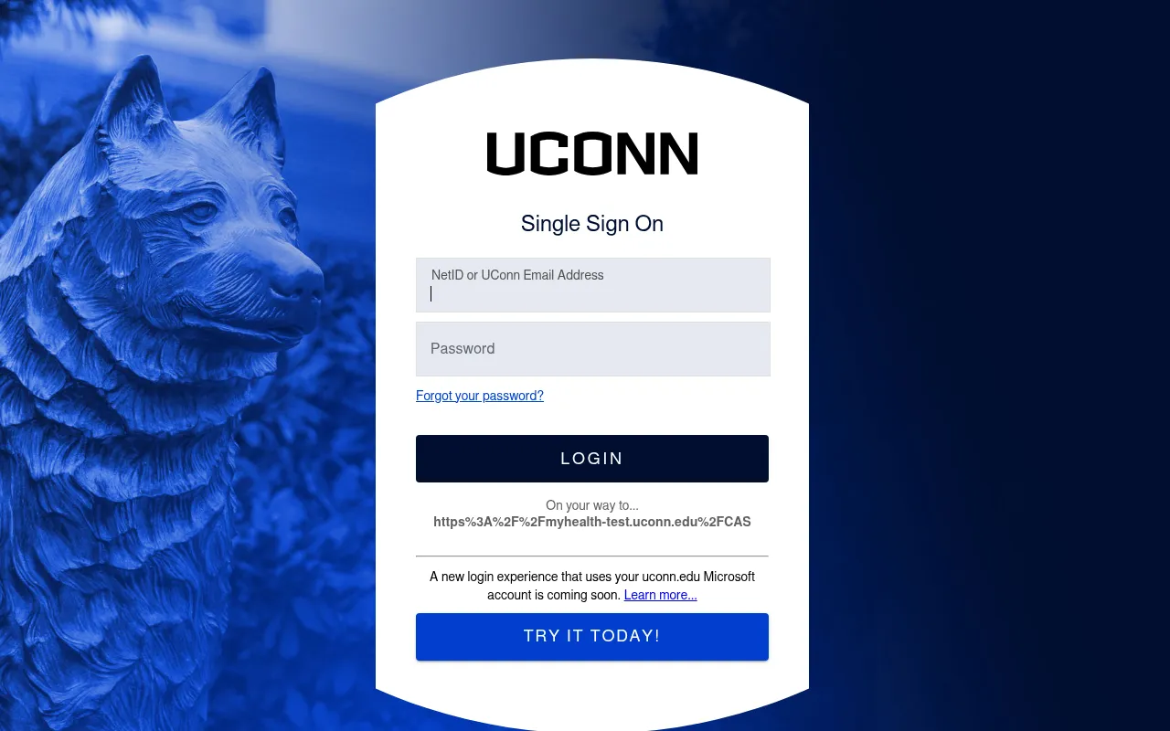Screenshot of login.uconn.edu