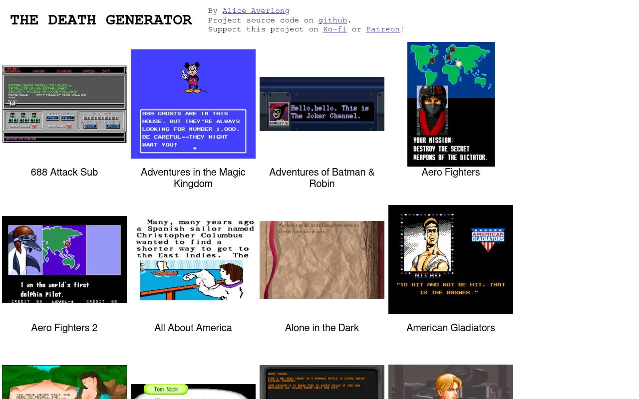 Screenshot of deathgenerator.com