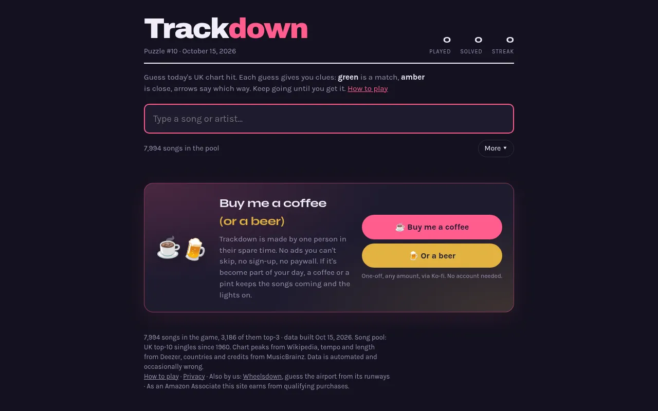 Screenshot of trackdown.uk