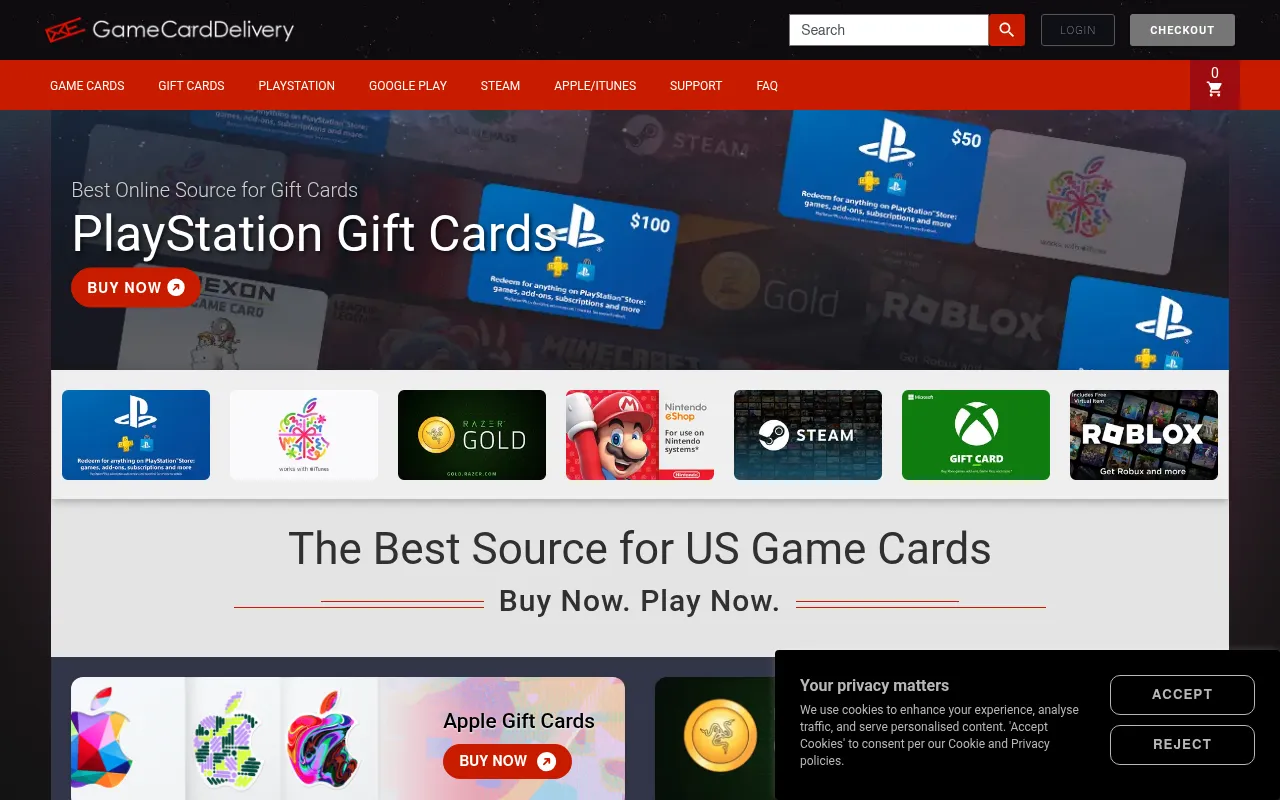 Screenshot of gamecarddelivery.com