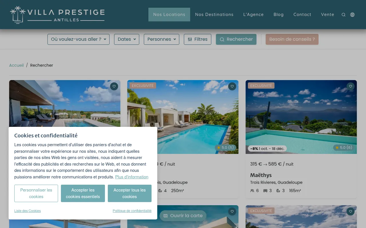 Screenshot of booking.villa-prestige-antilles.com