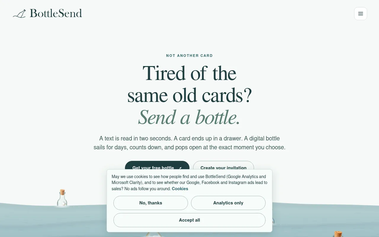 Screenshot of bottlesend.com