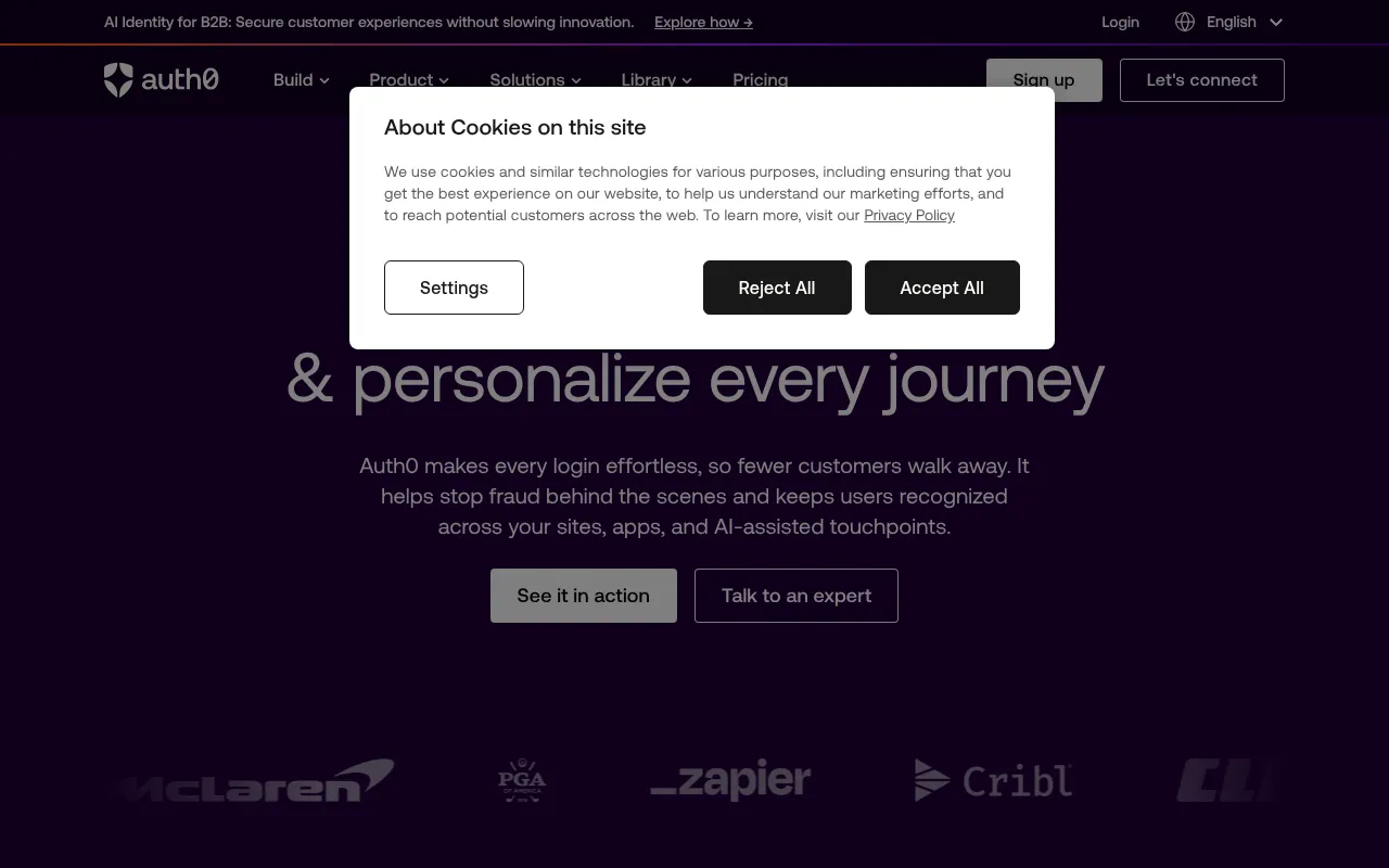 Screenshot of auth0.com