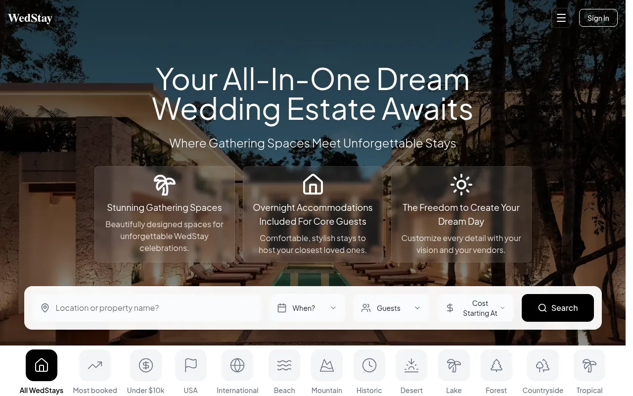 Screenshot of thewedstay.com