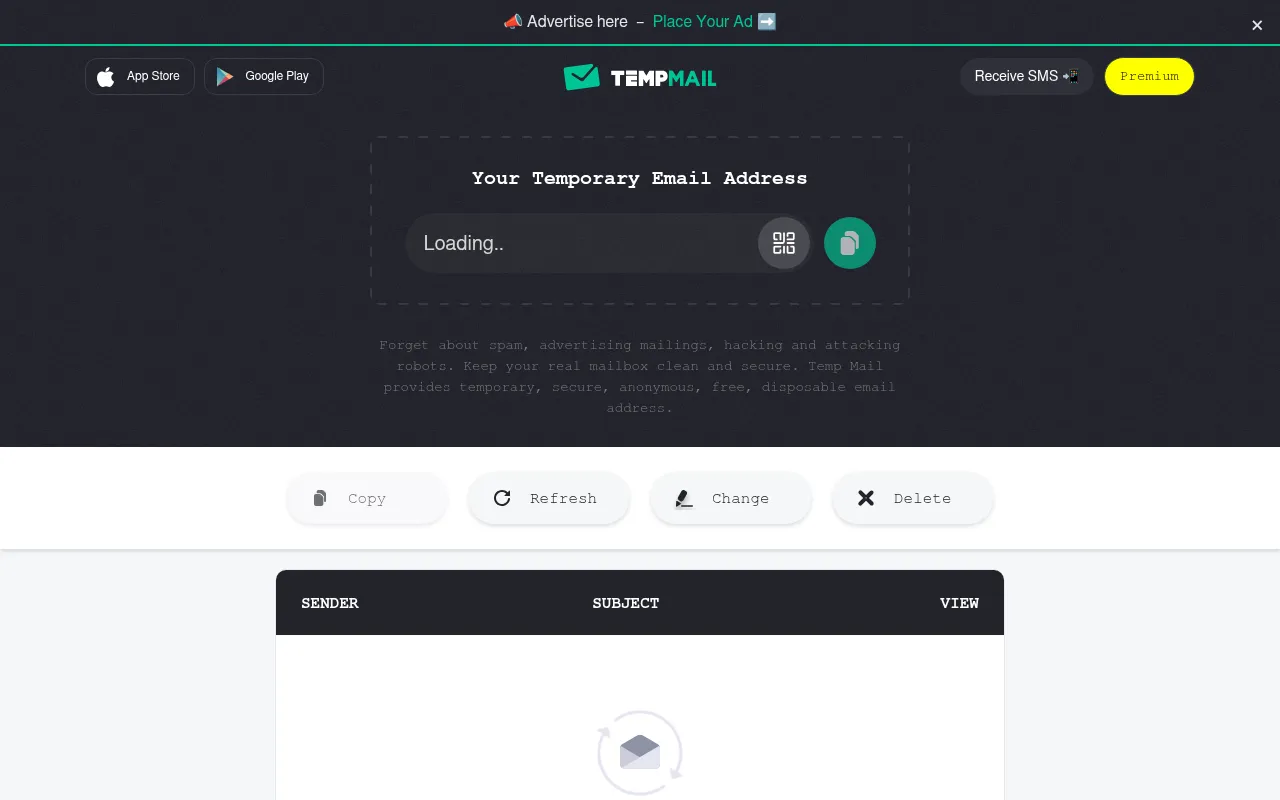 Screenshot of temp-mail.org