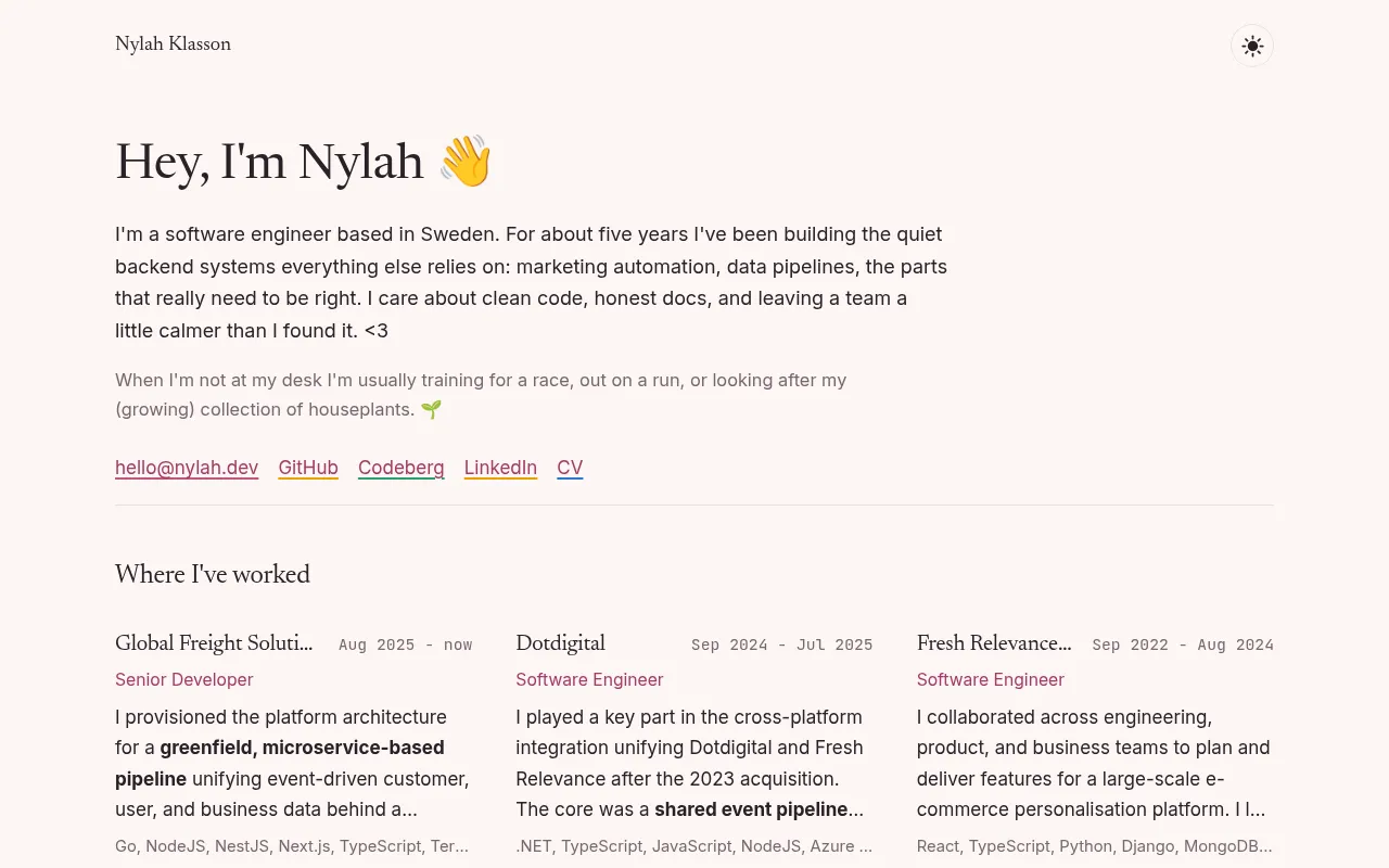 Screenshot of nylah.dev
