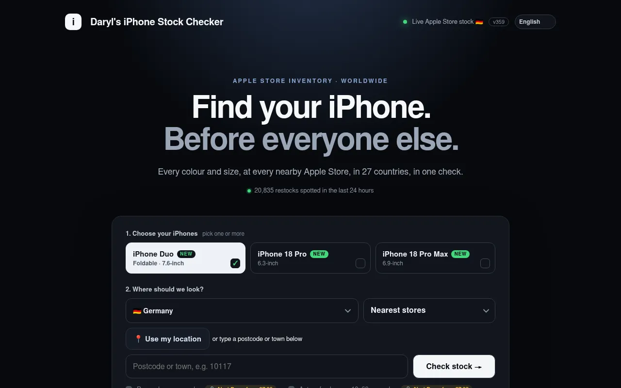 Screenshot of iphonestockchecker.com