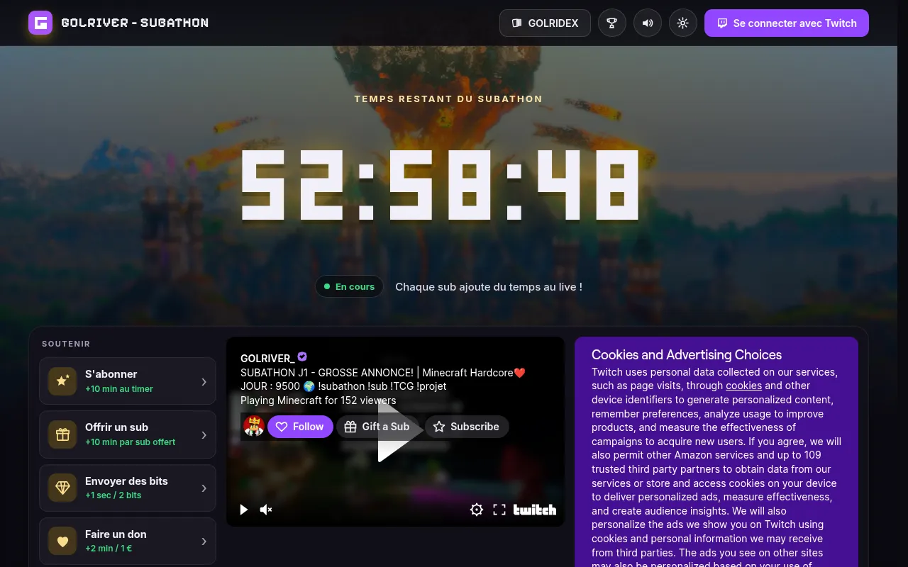 Screenshot of subathon.golriver.fr