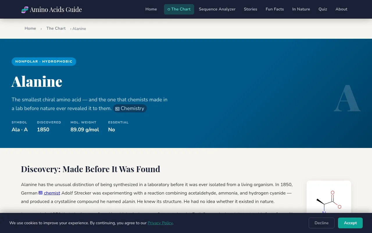 Screenshot of aminoacidsguide.com