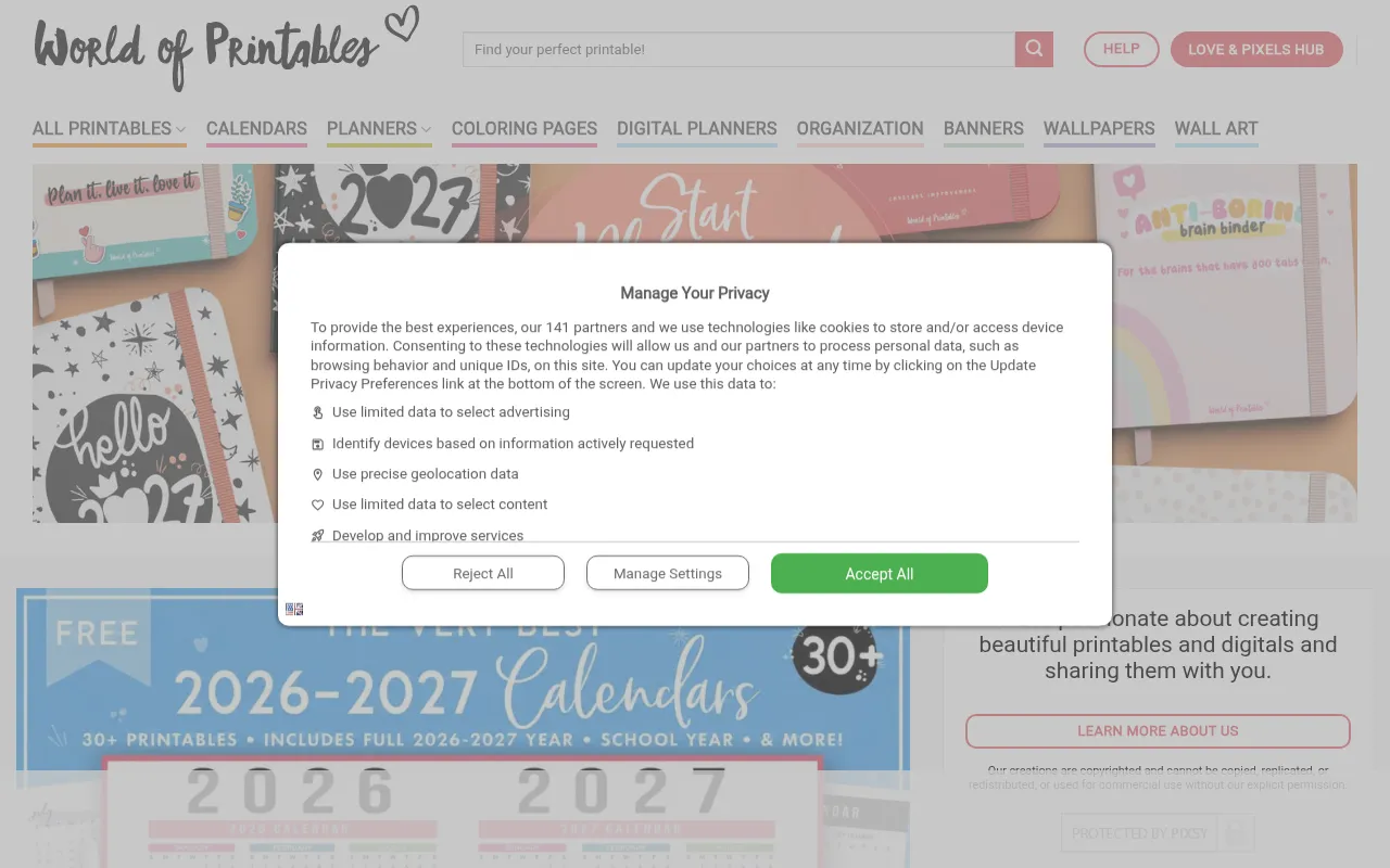 Screenshot of worldofprintables.com