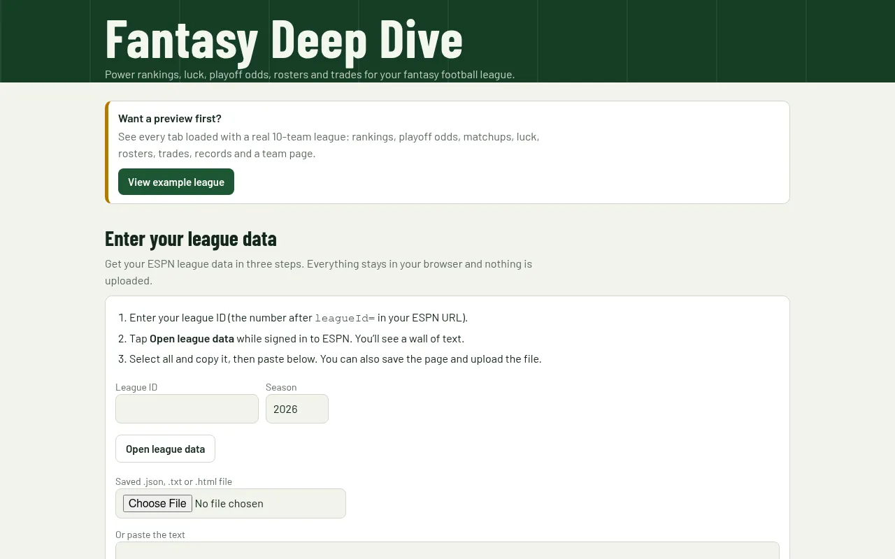 Screenshot of fantasydeepdive.com