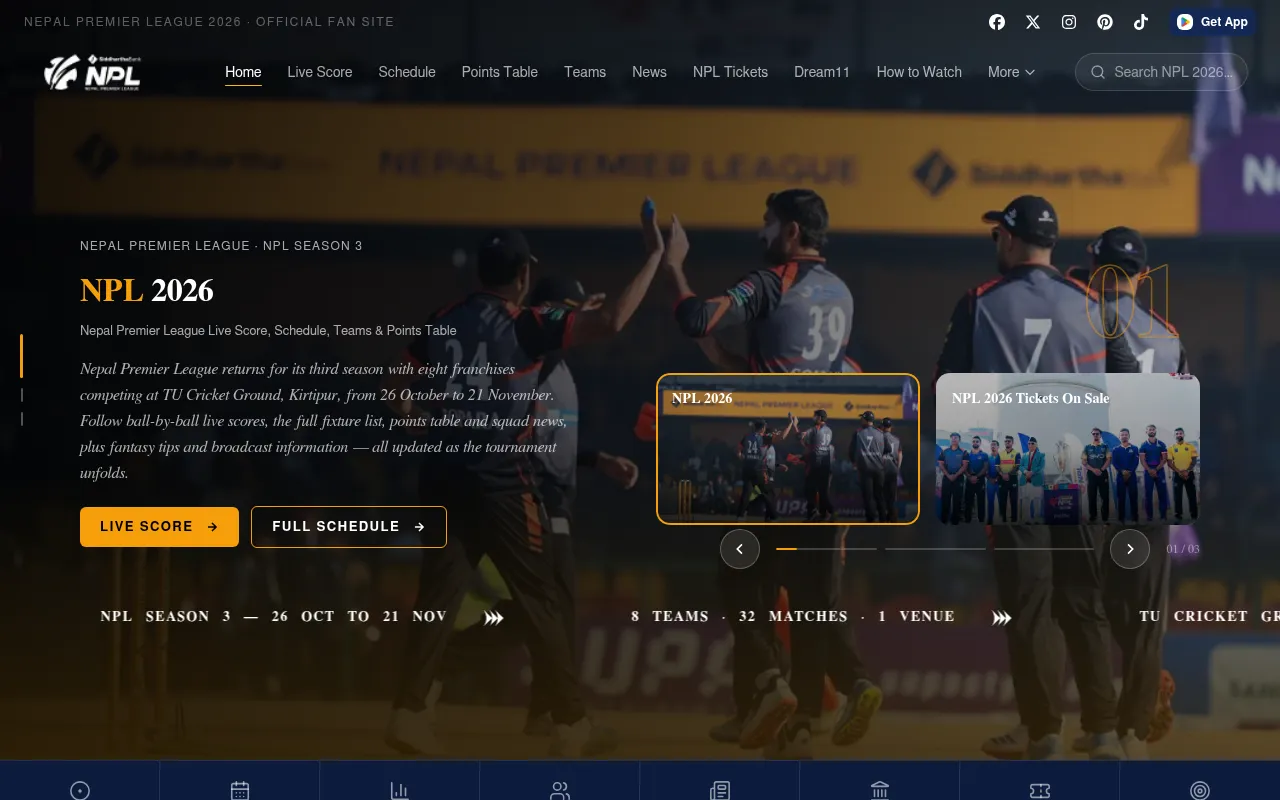 Screenshot of nplt20league.com