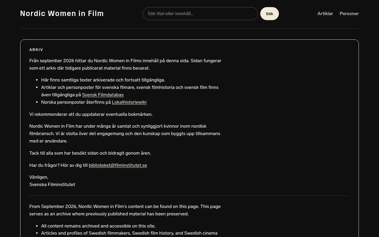 Screenshot of archive.nordicwomeninfilm.com