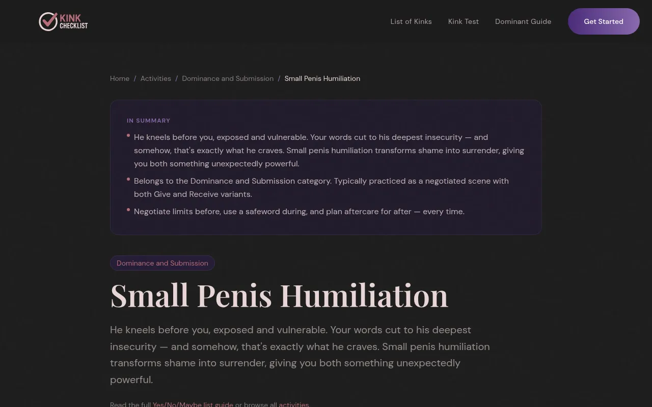 Screenshot of kinkchecklist.com