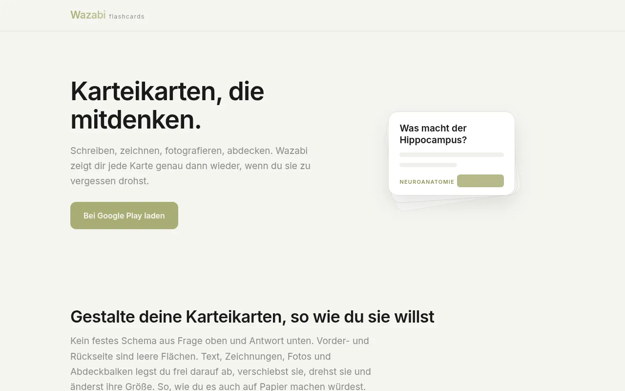 Screenshot of wazabiflashcards.com