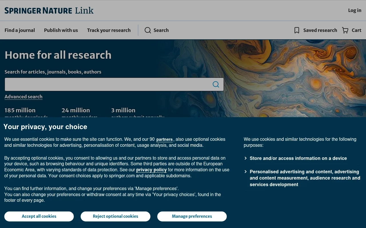 Screenshot of link.springer.com