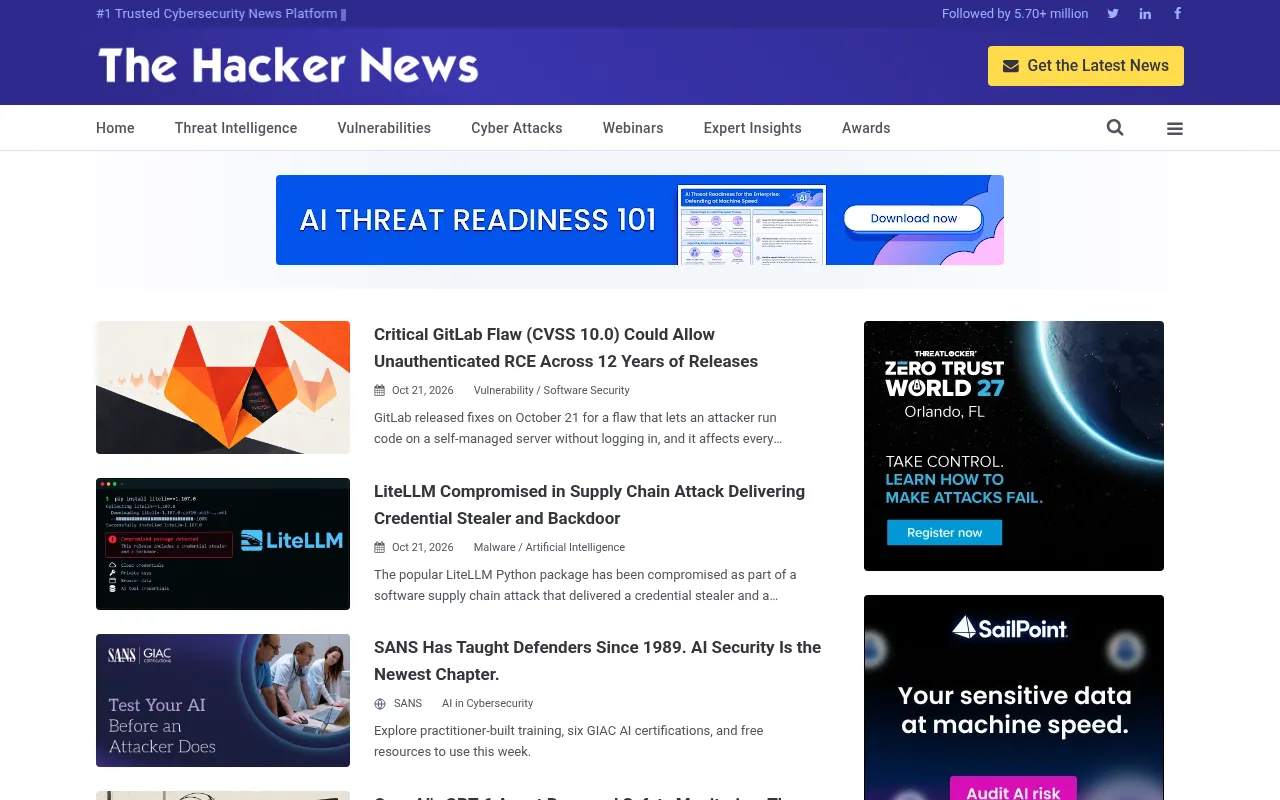 Screenshot of thehackernews.com