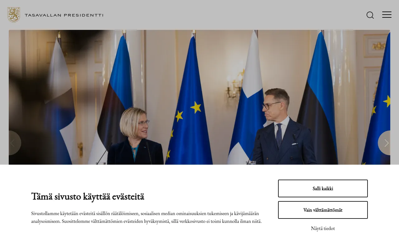 Screenshot of presidentti.fi