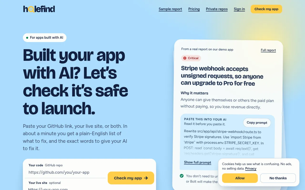 Screenshot of holefind.com