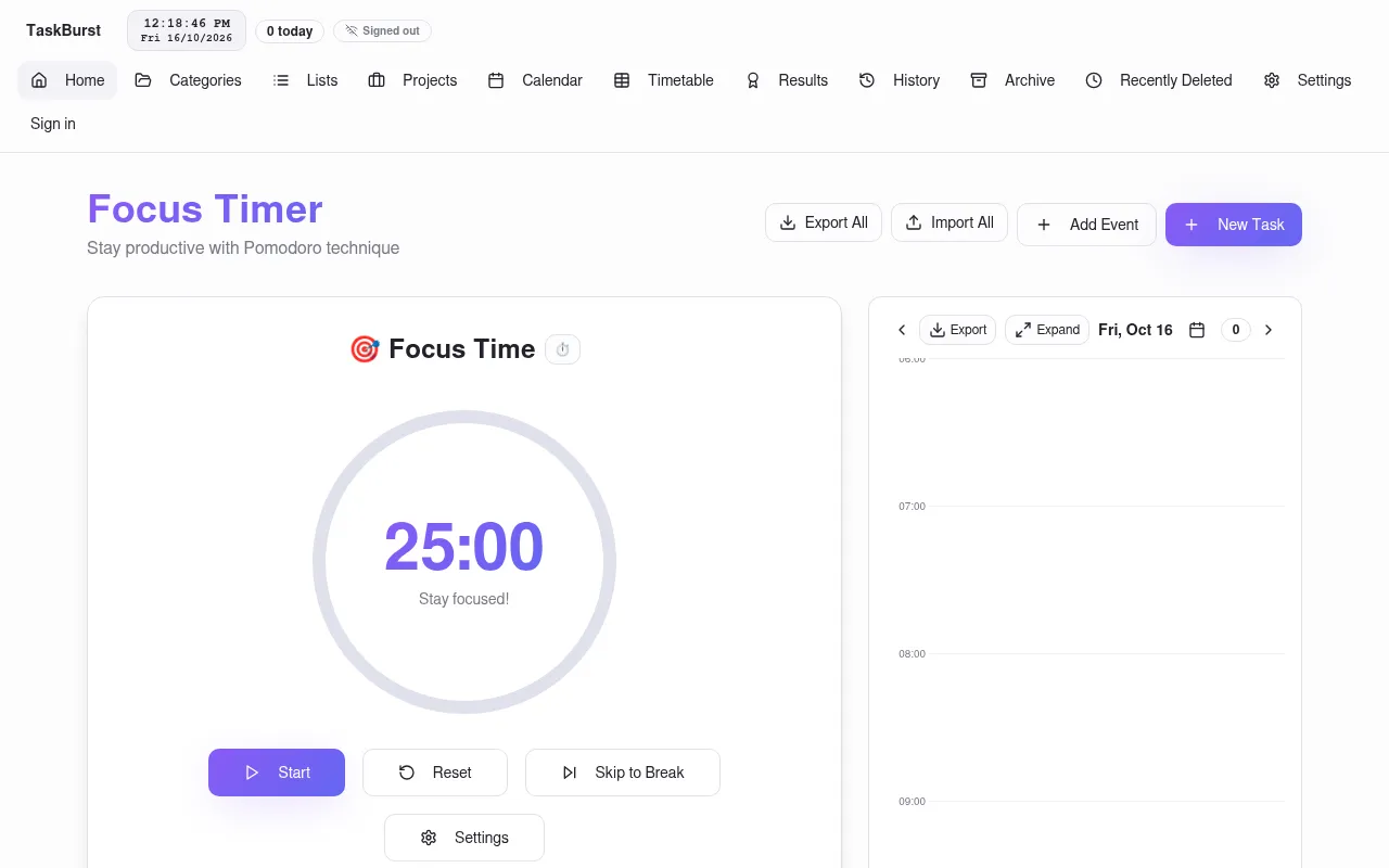 Screenshot of taskburst.kommenszlapf.website