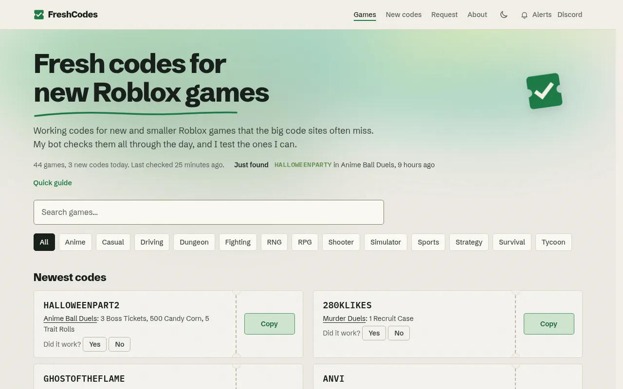 Screenshot of freshcodes.org