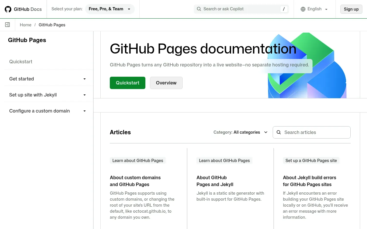 Screenshot of pages.github.com