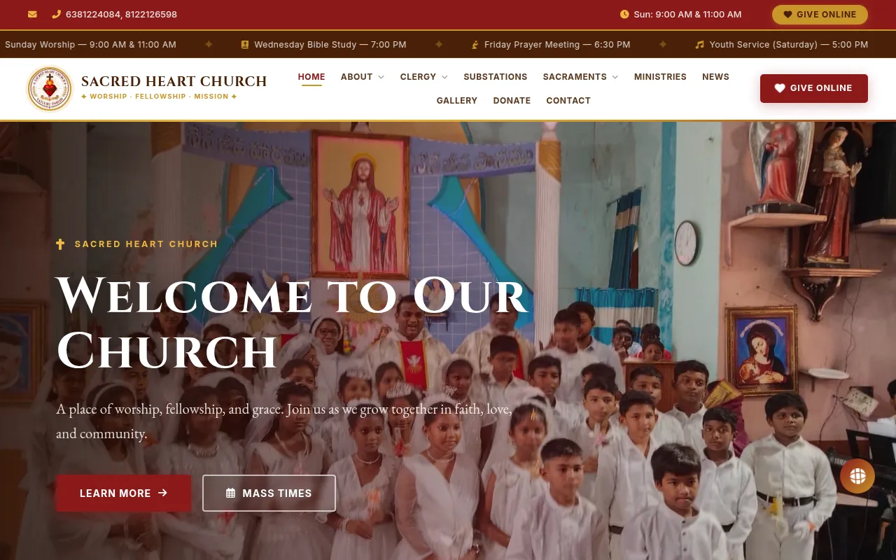 Screenshot of sacredheartchurchvatluru.org