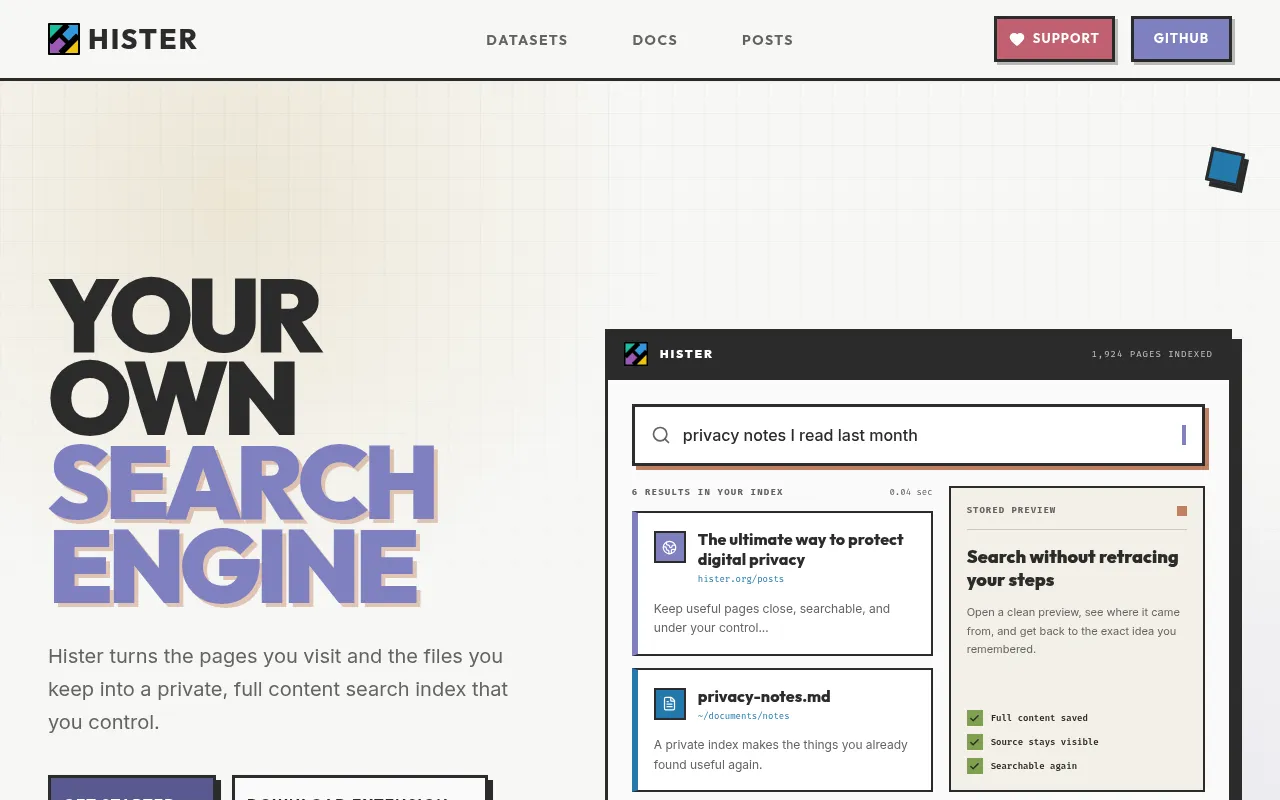 Screenshot of hister.org