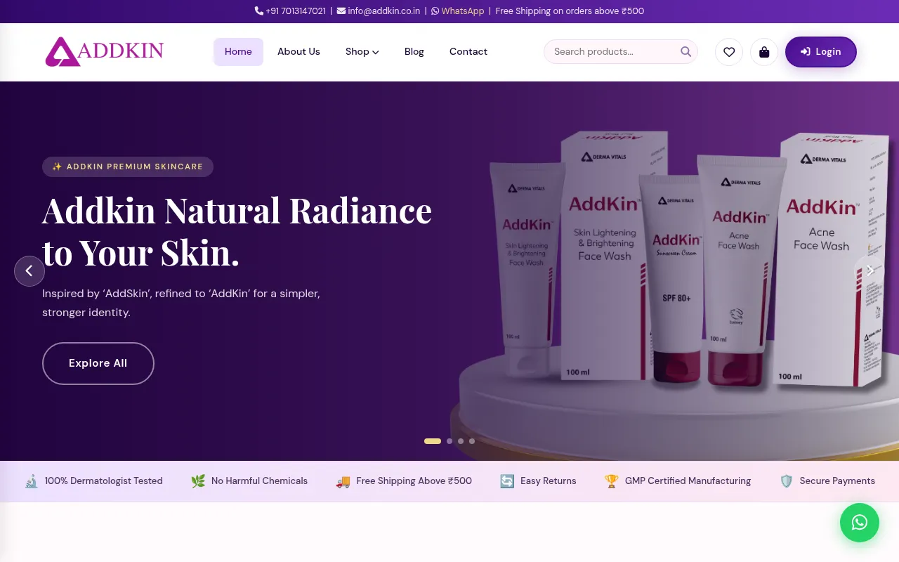 Screenshot of addkin.co.in