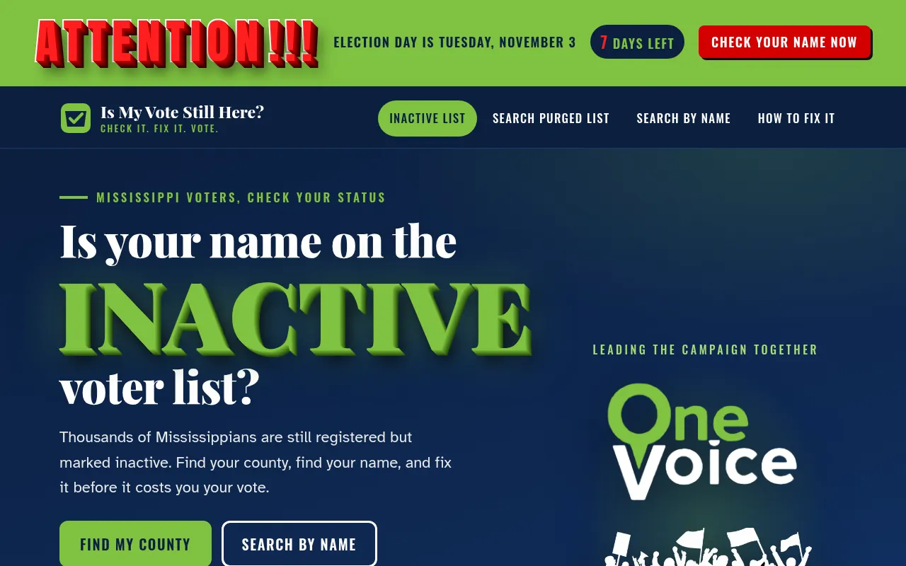 Screenshot of ismyvotestillhere.org