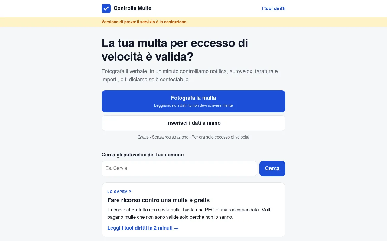 Screenshot of controllamulte.it