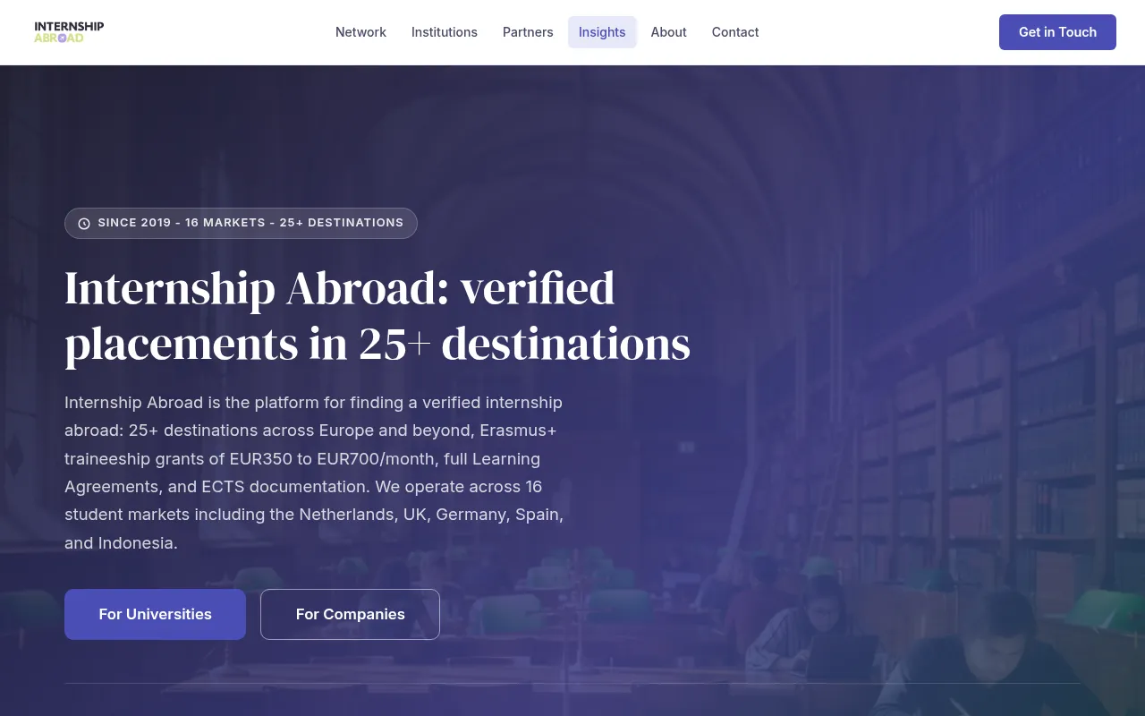 Screenshot of internshipabroad.eu