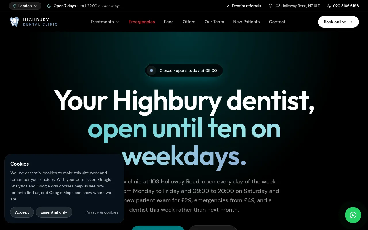 Screenshot of highburydental.co.uk